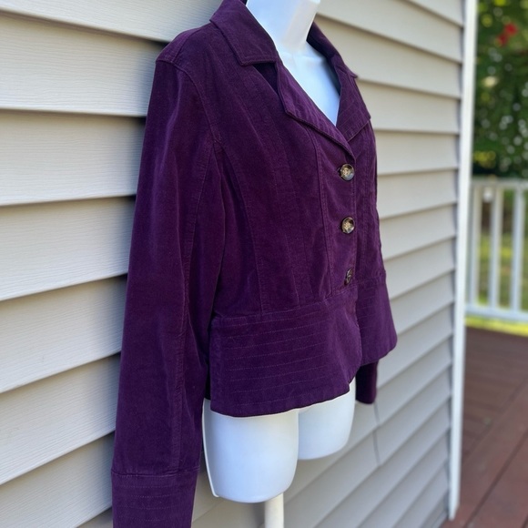 Live A Little Women’s Stretchy Corduroy Plum Button Up Jacket Size Large - Picture 3 of 9